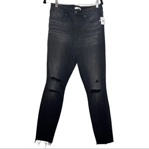 Good American Good Legs Distressed Raw Hem Black Jeans Size 14/32